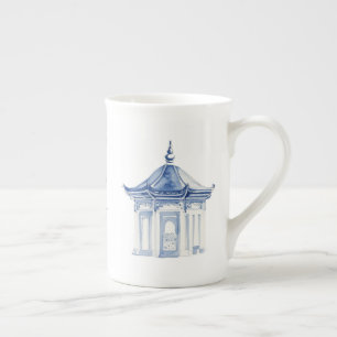 Caneca De Porcelana Pagoda Chinoiserie Blue e White Coffee Mug