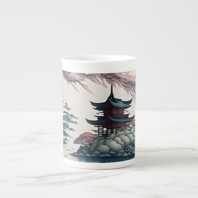 Caneca De Porcelana Paisagem de Pagoda (Frente)