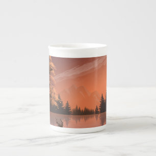 Caneca De Porcelana Paisagem Sunrise com Lago e Deers-51207