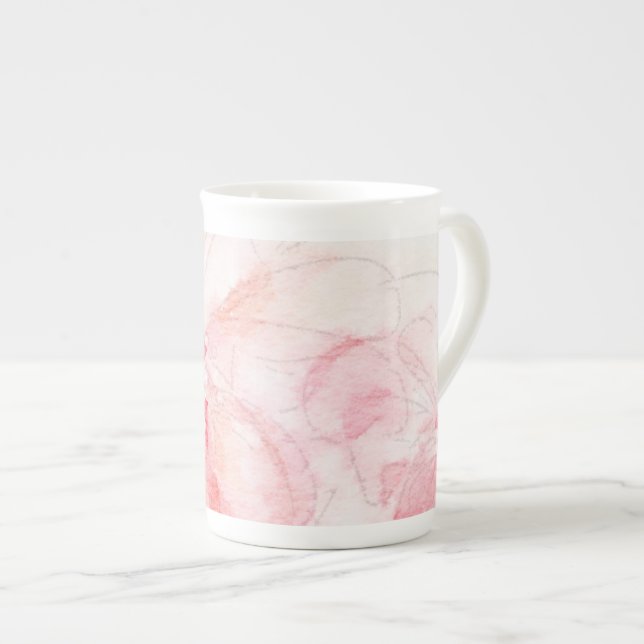 Caneca De Porcelana Pálido Rosa Floral Bone China Mug (Frente Esquerda)