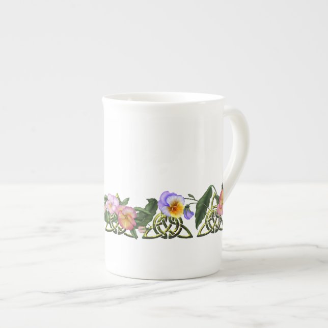 Caneca De Porcelana Pansies & céltico Triskels (Frente Esquerda)