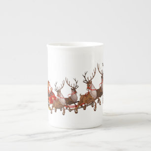 Caneca De Porcelana Papai Noel com renas puxando seu trenó