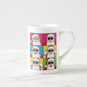 Caneca De Porcelana Papai Noel Legal Pop Art com Óculos de Sol - Retro