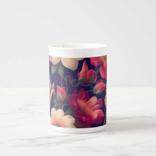 Caneca De Porcelana Papel de parede com padrão floral (Frente)