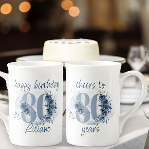 Caneca De Porcelana Parabéns pelos 80 Anos de Idade Número Floral