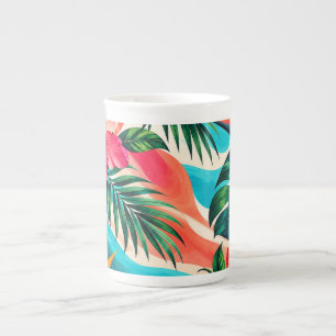 Caneca De Porcelana Paraíso Botânico de Hibisco Tropical Arte