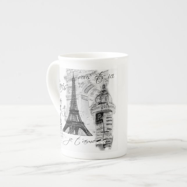 Caneca De Porcelana Paris Eiffel Tower Black & White Collage French (Frente Esquerda)