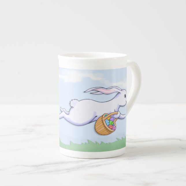 Caneca De Porcelana Páscoa Coelho Corre Osso China Mug (Frente Esquerda)