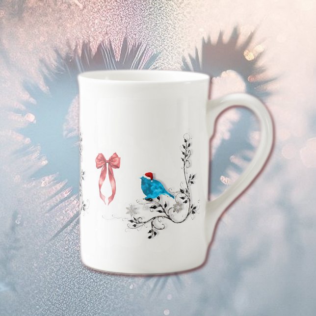Caneca De Porcelana Pássaro azul no Natal (Criador carregado)