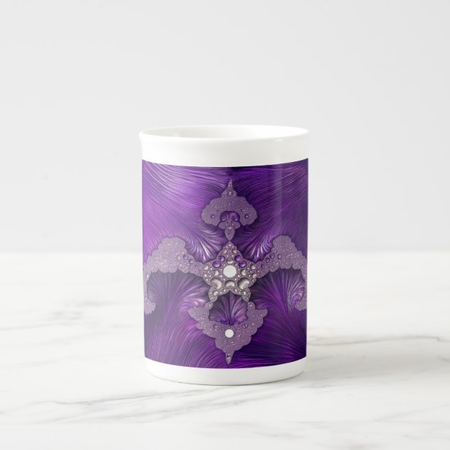 Caneca De Porcelana Passaro Fractal Abstrato Roxo (Frente)