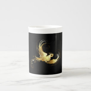 Caneca De Porcelana Pássaro ouro sobre fundo preto