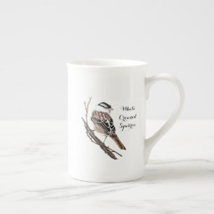 Caneca De Porcelana Pássaro Pardal Coroado Branco em Aquarela Original