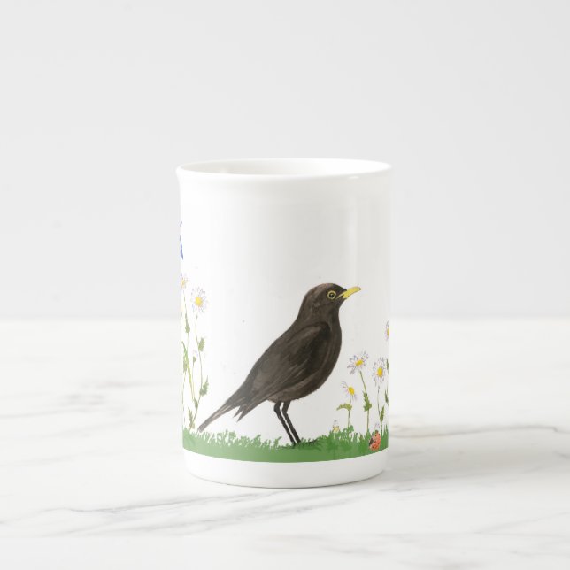 Caneca De Porcelana Pássaro preto (Frente)