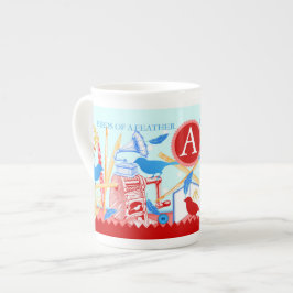 Caneca De Porcelana Pássaros de um Artesanato de penas juntos Ossos da