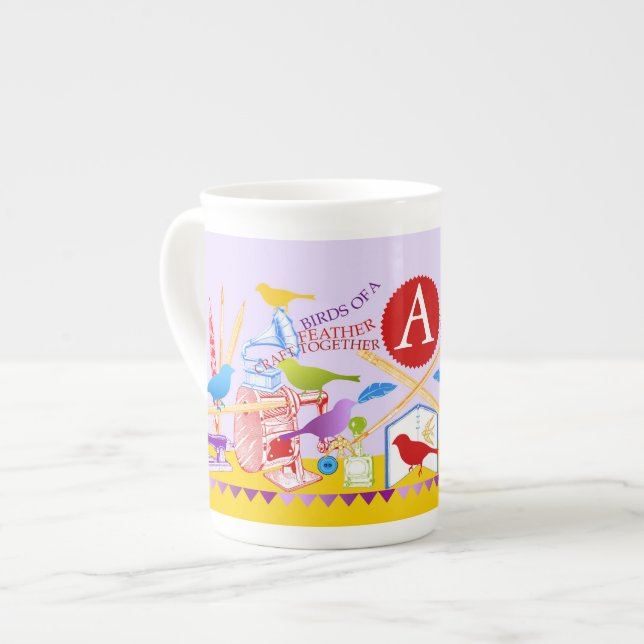Caneca De Porcelana Pássaros de um Artesanato de penas juntos Ossos da (Frente Esquerda)