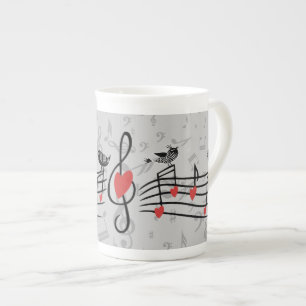 Caneca De Porcelana Pássaros do amor da música em notas musicais