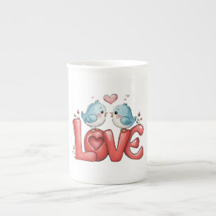 Caneca De Porcelana Pássaros do Amor Um Pouco de Amor Dois Corações, U