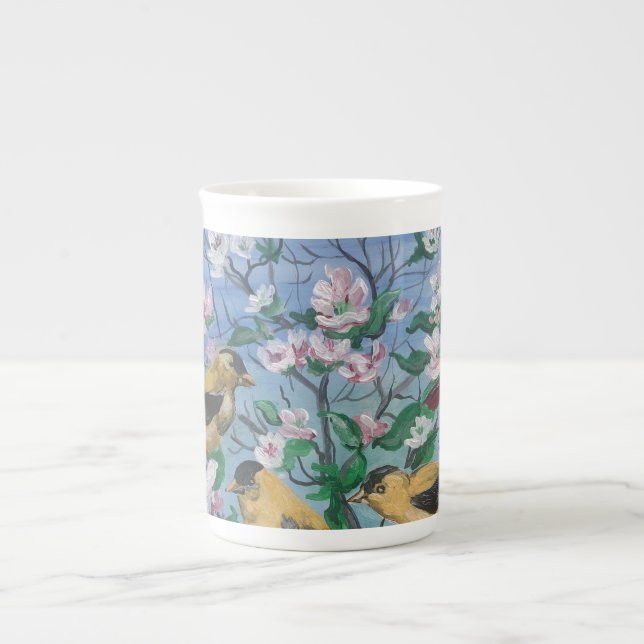 Caneca De Porcelana Pássaros Nova Coleção Arte Pintada Original (Frente)