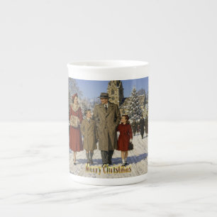 Caneca De Porcelana Passeio de Natal da Família Britânica dos Anos 195