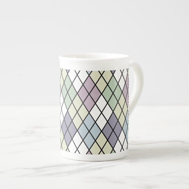 Caneca De Porcelana Pastel Diamantes (Frente Esquerda)