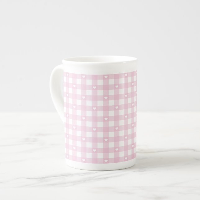 Caneca De Porcelana Pastel Pink Checks (Frente Esquerda)