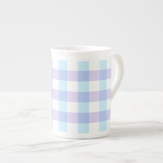 Caneca De Porcelana Pastel Purple Gingham (Frente Esquerda)
