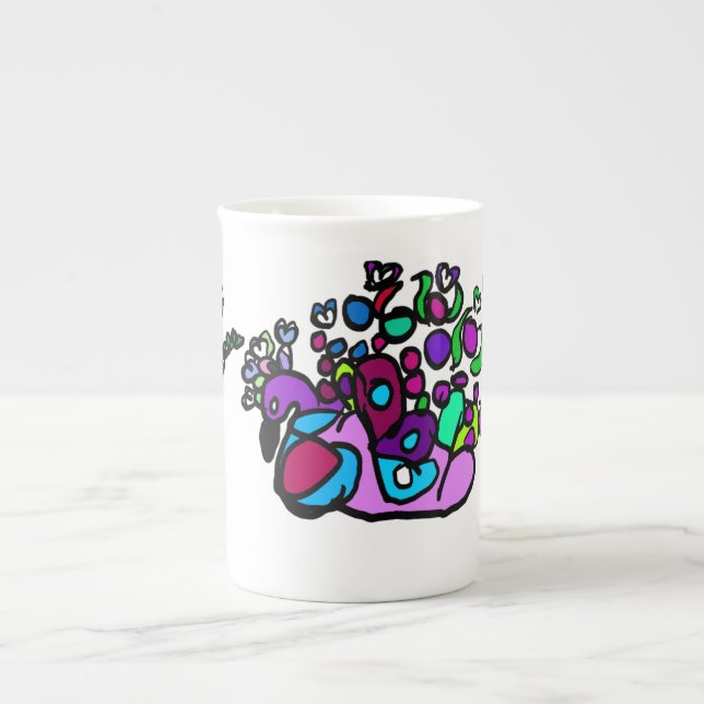 Caneca De Porcelana Peacock purple roses  (Frente)