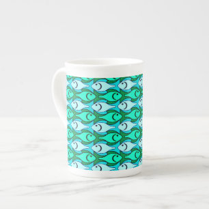 Caneca De Porcelana Peixes modernos do século médio, verde-jade e aqua