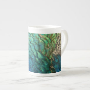 Caneca De Porcelana Penas de Pavão I Desenho Abstrato Colorido da Natu
