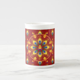 Caneca De Porcelana Penas de Peacocks Rangoli em padrão