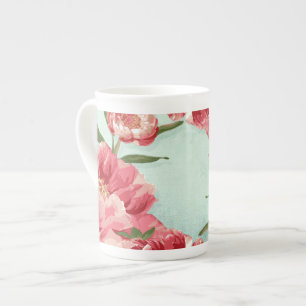 Caneca De Porcelana Peônias retros bonito de chintz da flor