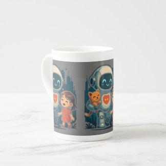 Caneca De Porcelana Personagens de IA e Robô – Coleção de Design Futur