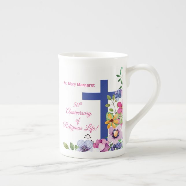 Caneca De Porcelana Personalizar, 50º aniversário freira religiosa (Direita)