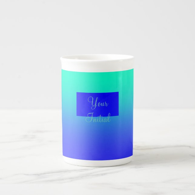 Caneca De Porcelana Personalizar Gradação Verde Azul (Frente)