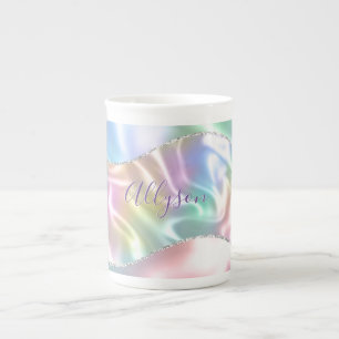 Caneca De Porcelana Personalizar o nome Script Roxo, Onda Iridescente