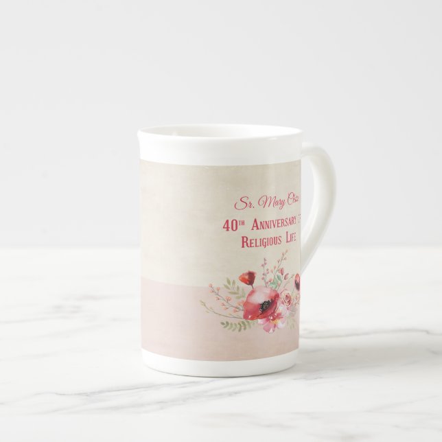 Caneca De Porcelana Personalize, 40 anos de freira, rosa e (Frente Esquerda)