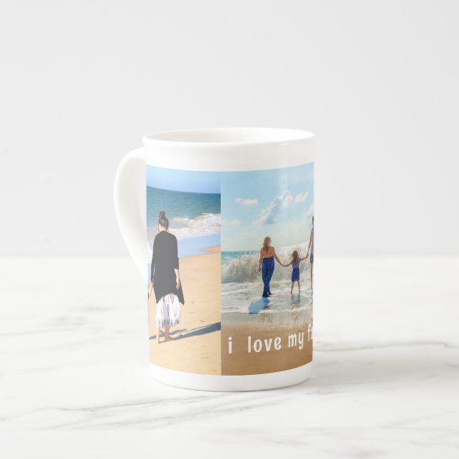 Caneca De Porcelana Personalize sua família Fotografia Colagem Osso Ch (Frente Esquerda)