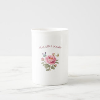 Caneca De Porcelana Personalized Floral Name Mug | Elegant Pink Peony 