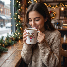 Caneca De Porcelana Personalized name Xmas reindeer cute cartoon