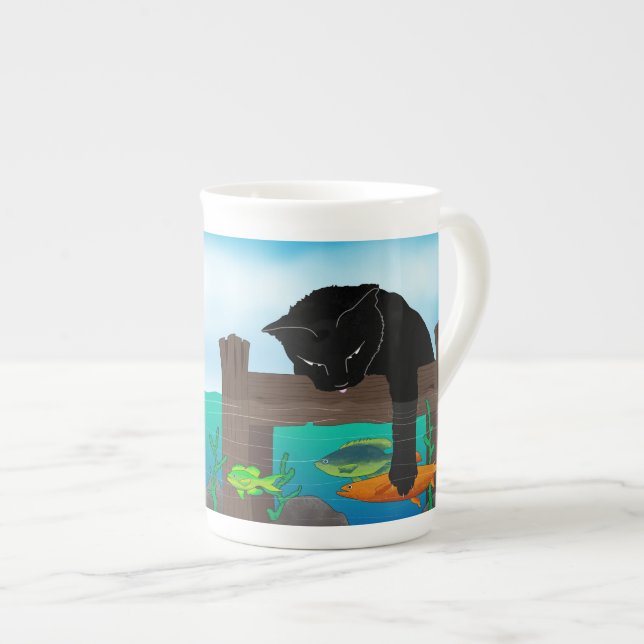 Caneca De Porcelana Pesca de Gato Negro (Frente Esquerda)