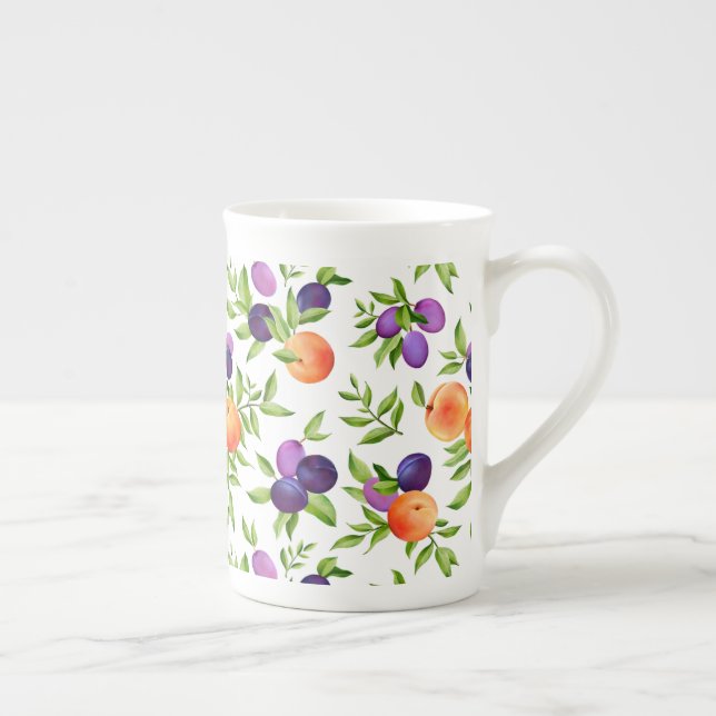 Caneca De Porcelana Pêssegos Ameixas Púrpura Fruta Cuta Padrão Botânic (Direita)