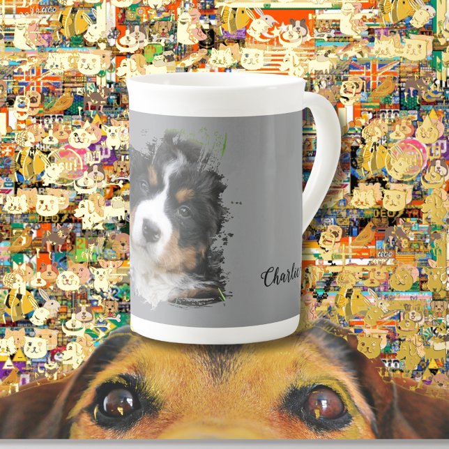 Caneca De Porcelana pets name elegant typography & photo (Criador carregado)