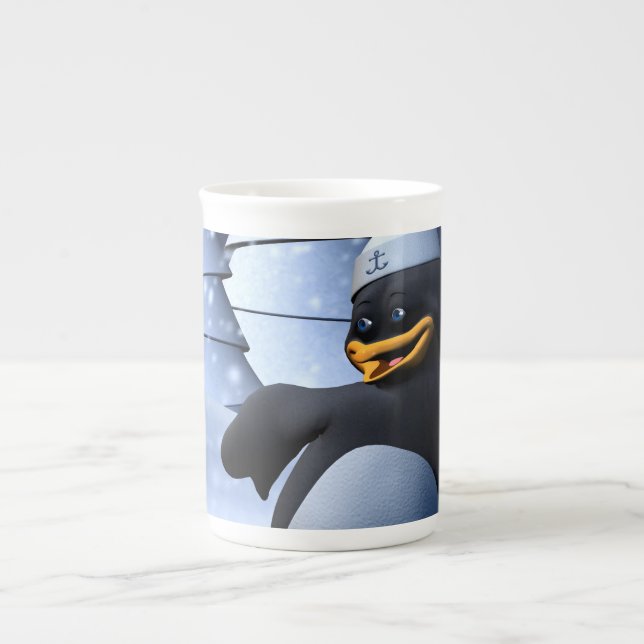 Caneca De Porcelana Pinguim Marinheiro Engraçado Dançando (Frente)