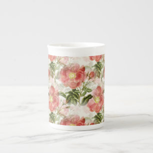 Caneca De Porcelana Pink Camellia Floral Patterno