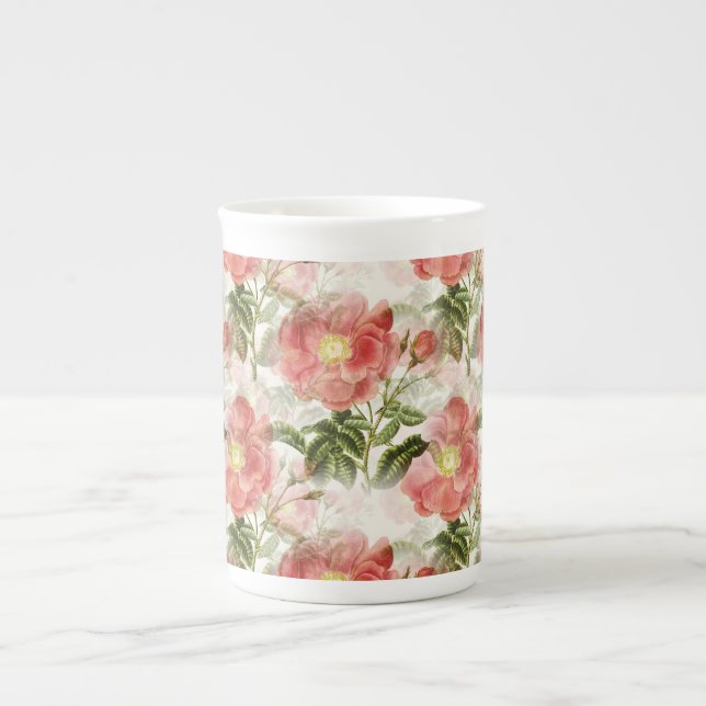 Caneca De Porcelana Pink Camellia Floral Patterno (Frente)
