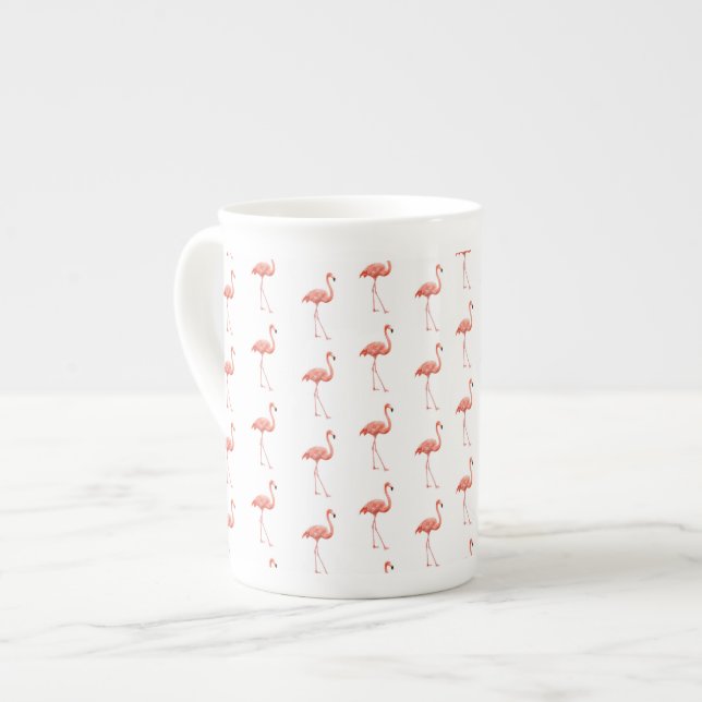 Caneca De Porcelana Pink Flamingo Patterno Feminino (Frente Esquerda)