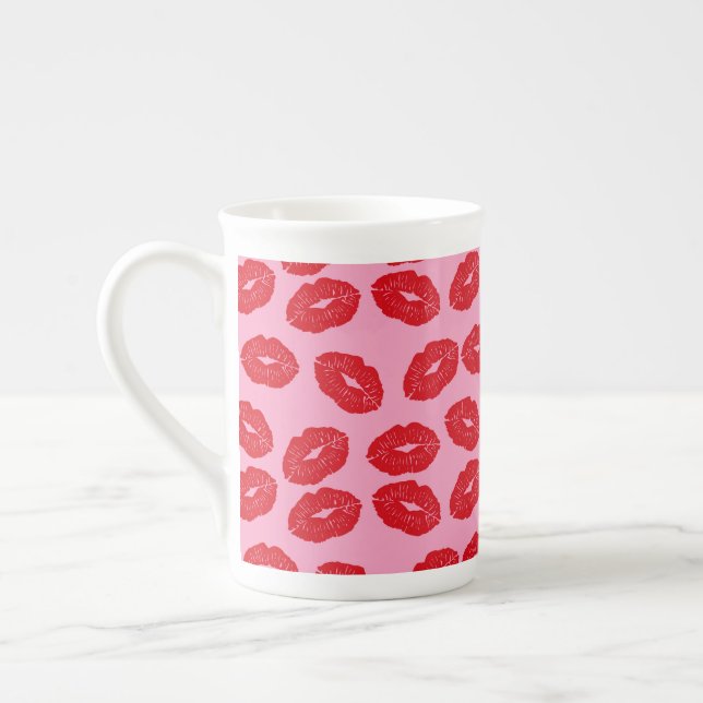 Caneca De Porcelana Pink Kisses Love Printed Coffee Mug Cup (Esquerda)