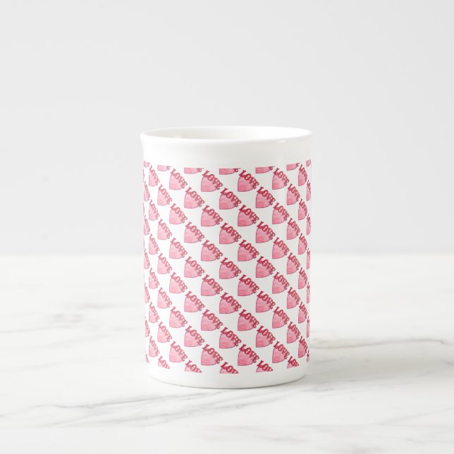 Caneca De Porcelana Pink Love Heart Pattern (Frente)