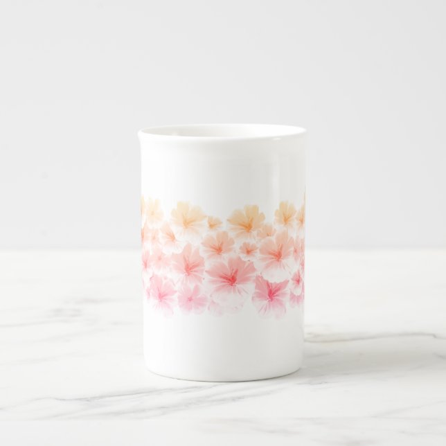 Caneca De Porcelana Pink Pastel floral pintura aquosa (Frente)