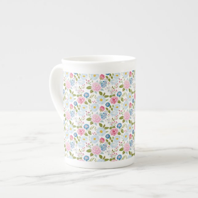 Caneca De Porcelana Pink Peonies Pattern  (Frente Esquerda)